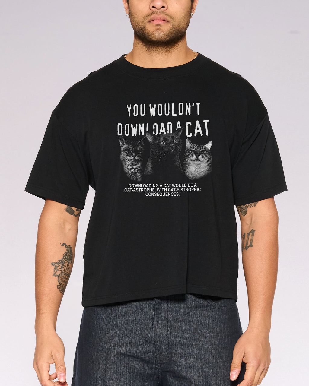 You Wouldn’t Download a Cat Oversized Crop Tee product image 1