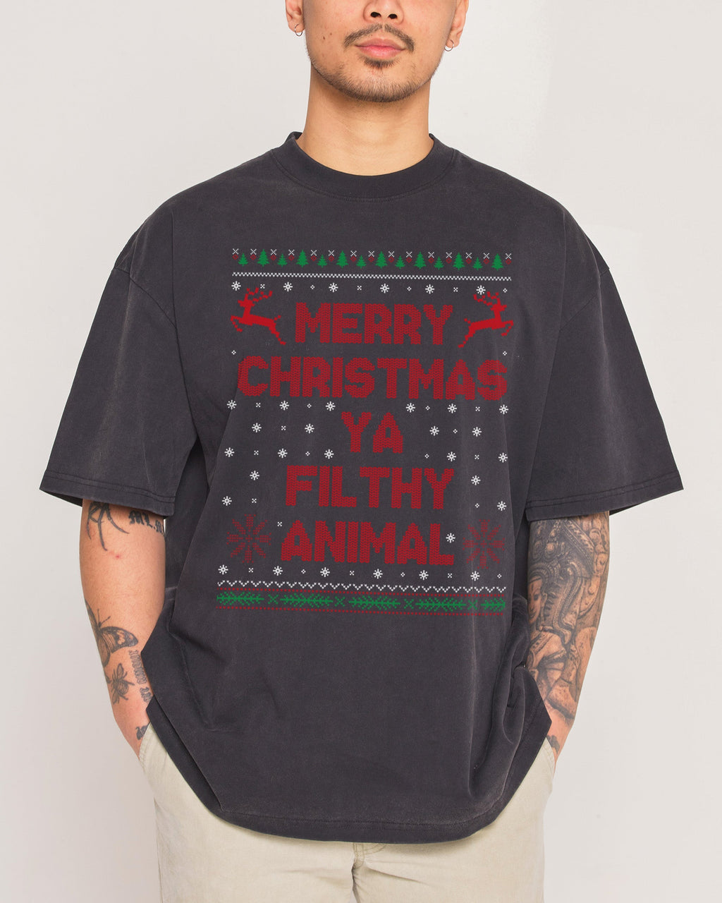 Merry Christmas Ya Filthy Animals Oversized Tee product image 3