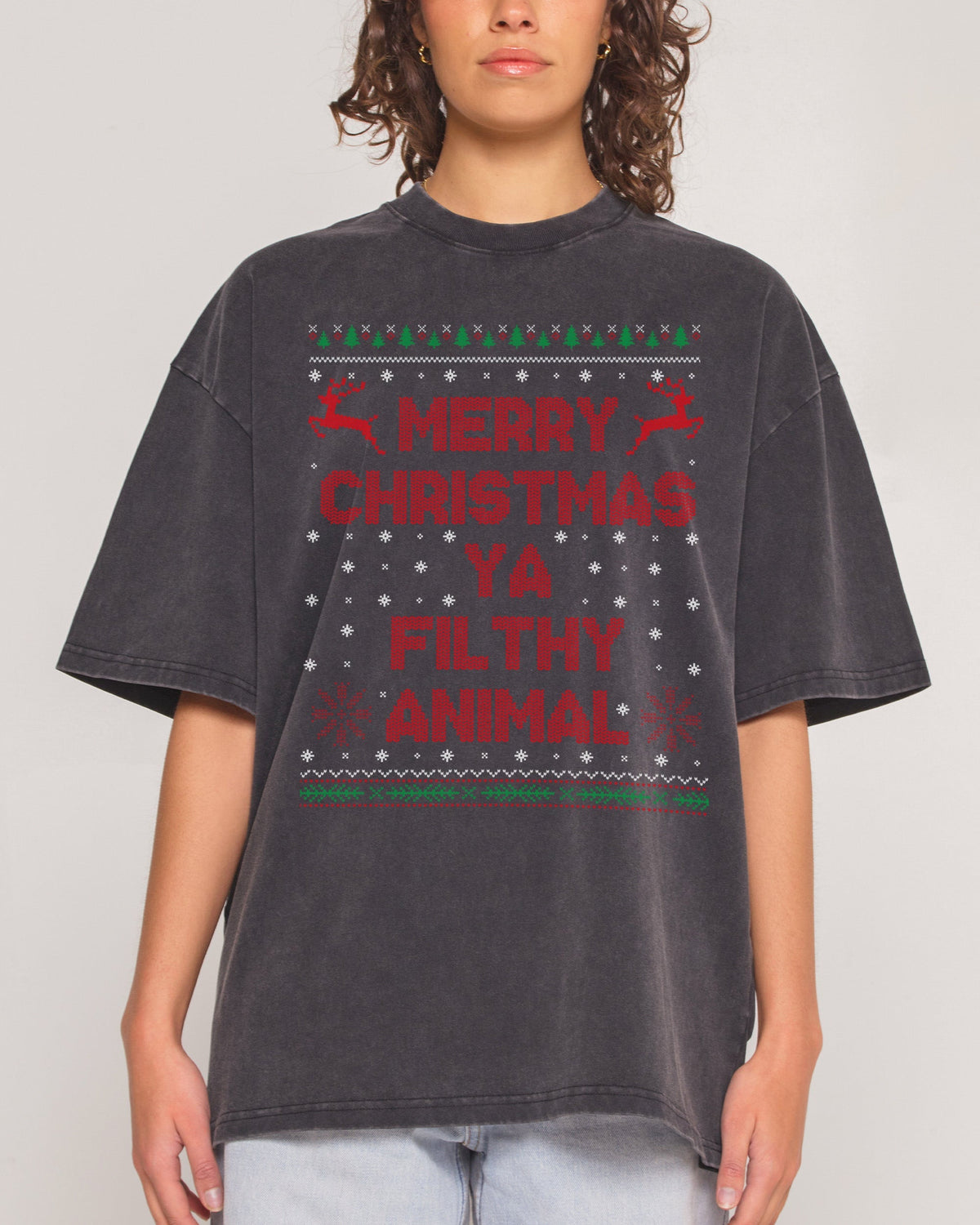 Merry Christmas Ya Filthy Animals Oversized Tee product image 4