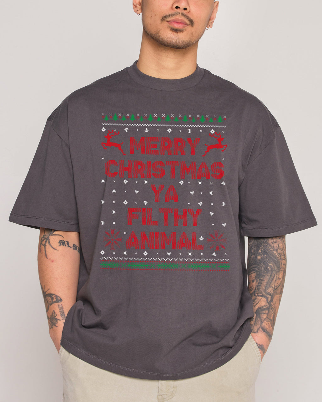 Merry Christmas Ya Filthy Animals Oversized Tee product image 2