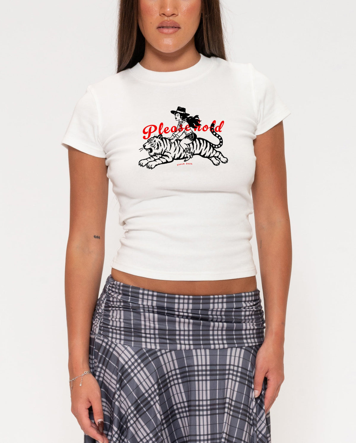 Please Hold Hell Cat Longline Baby Tee product image 1