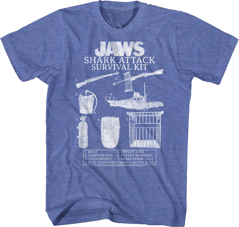 Vintage Shark Attack Survival Kit Jaws T-Shirt product image 1